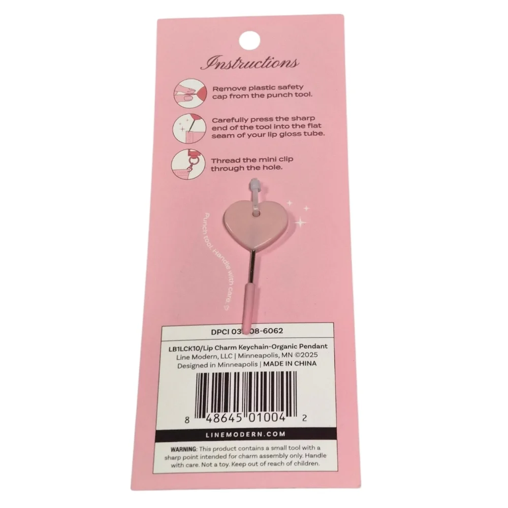 Lip Charms Lip Gloss Keychain Accessory Heart Charm w Punch Tool New